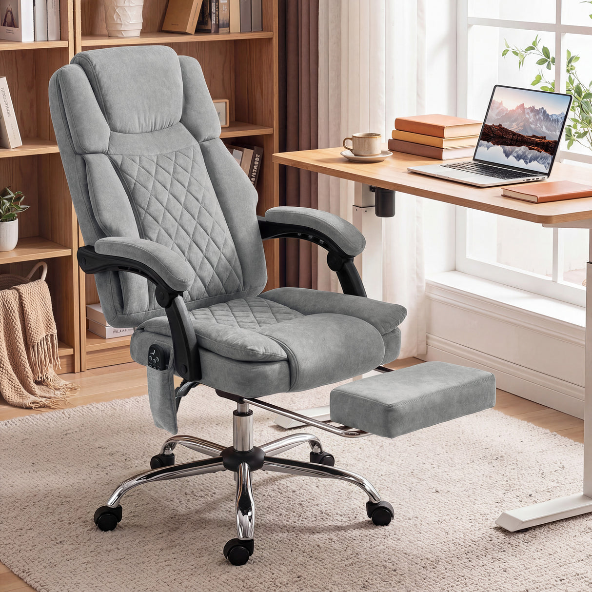 Velvet Home And Office Chair 65.5cm Wide With Footrest - Velmora
