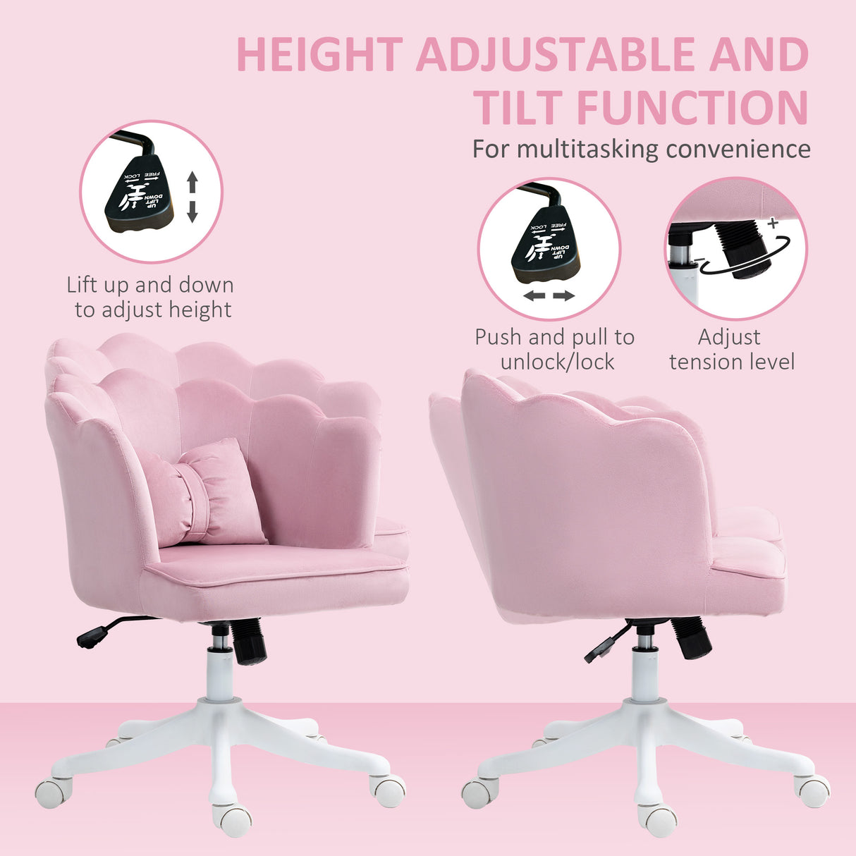 Velvet Home And Office Chair 66cm Wide With Wheels - Velmora
