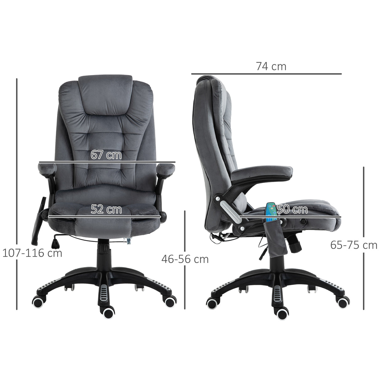 Velvet Home And Office Chair 67cm Wide With Armrest - Velmora