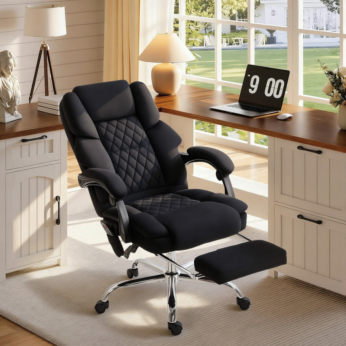 Velvet Home And Office Chair 67cm Wide With Footrest - Velmora