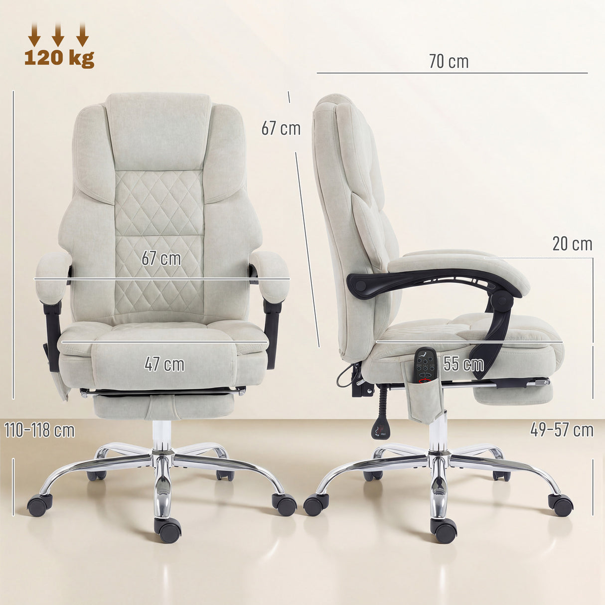 Velvet Home And Office Chair 67cm Wide With Footrest - Velmora