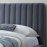 Velvet King Size Bed With Oak Wooden Legs - Albany