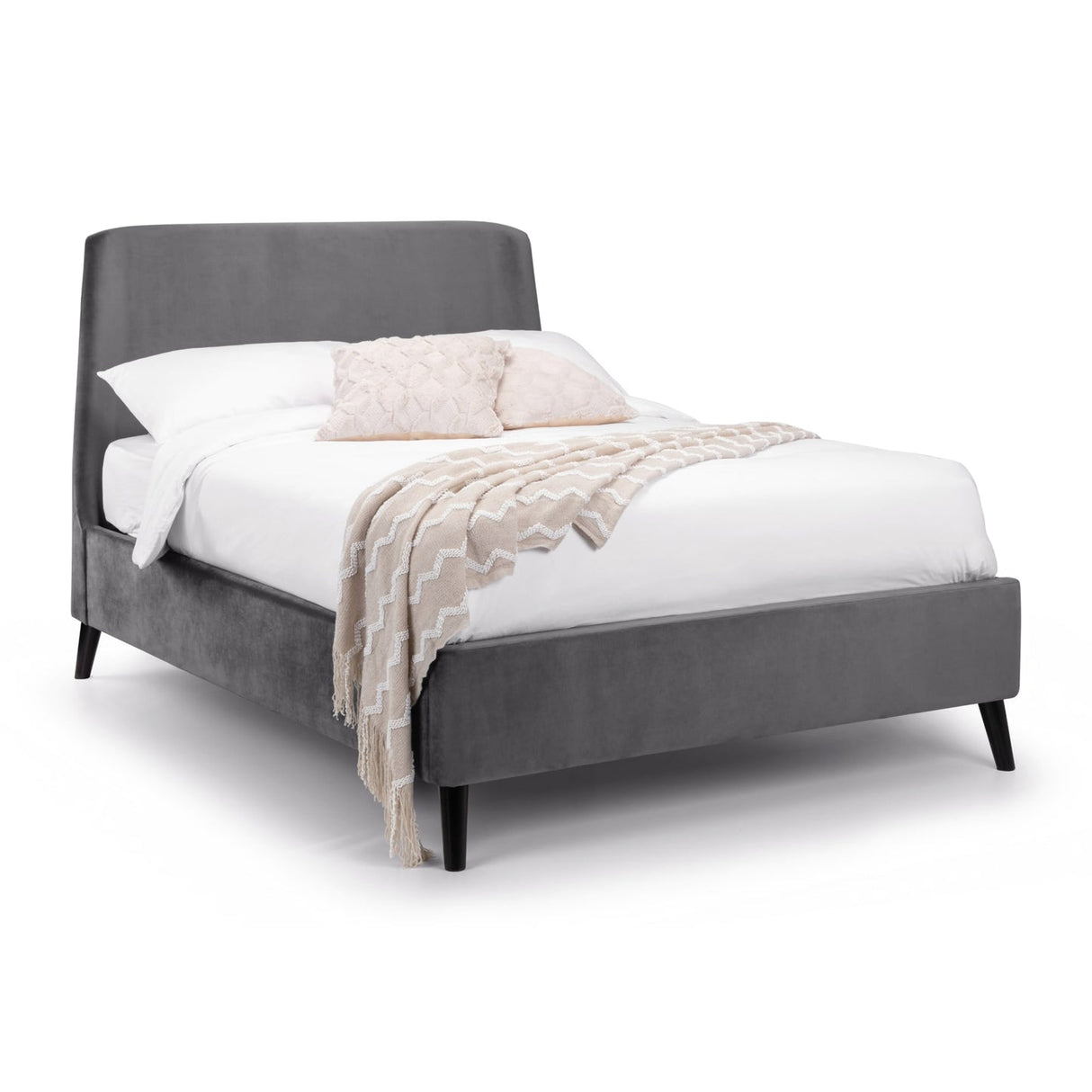 Velvet King Size Bed With Curved Headboard - Frida
