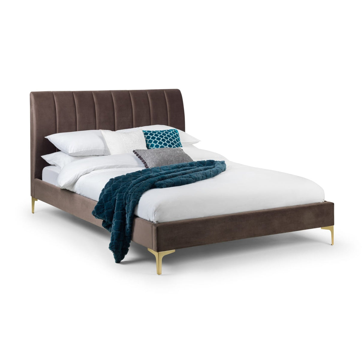 Velvet King Size Bed With Gold Metal Feet - Deco