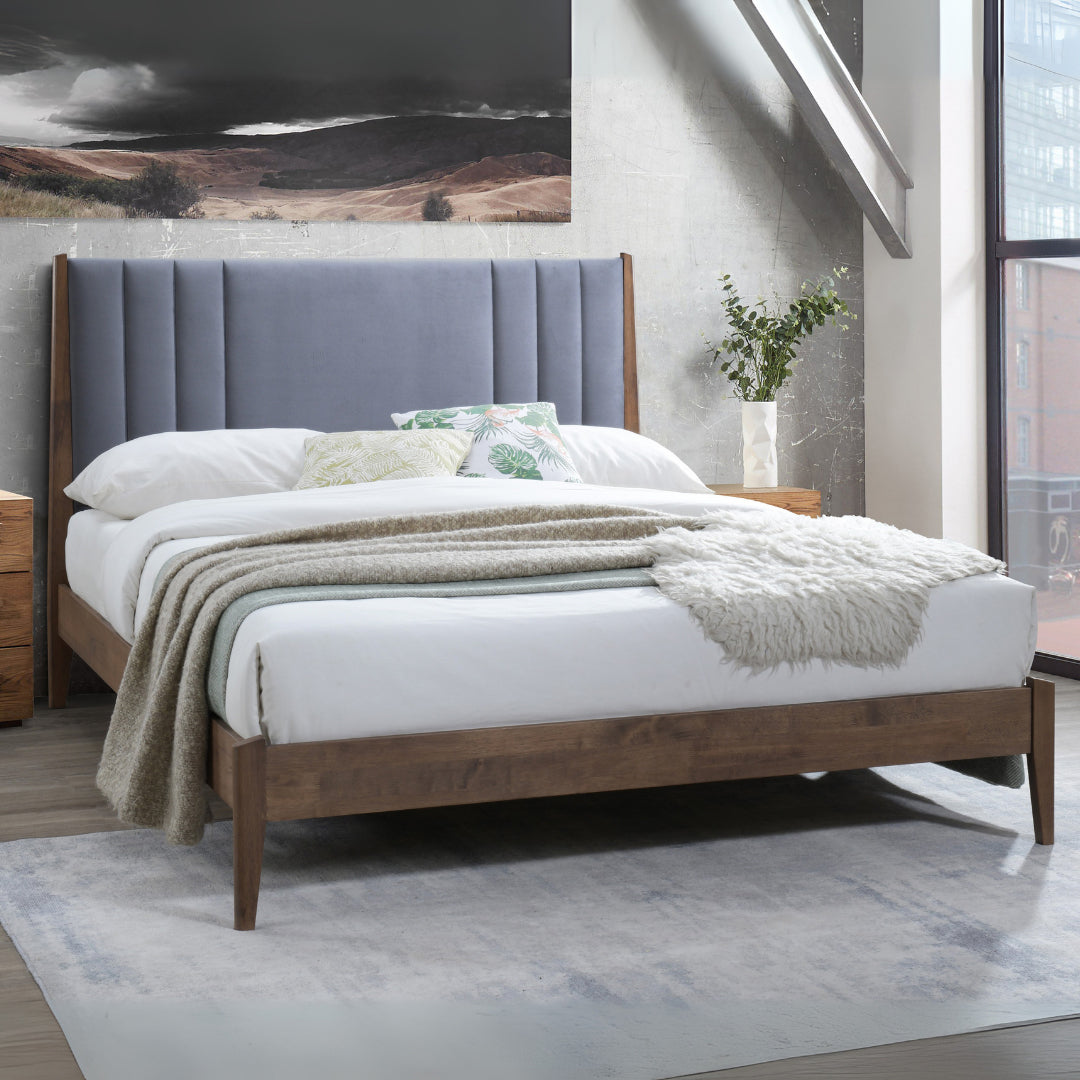 Velvet King Size Bed With Wooden Frame - Cheslyn