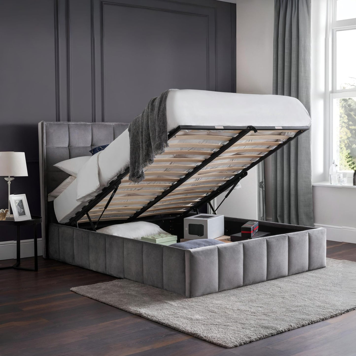 Velvet King Size Ottoman Storage Bed - Gatsby