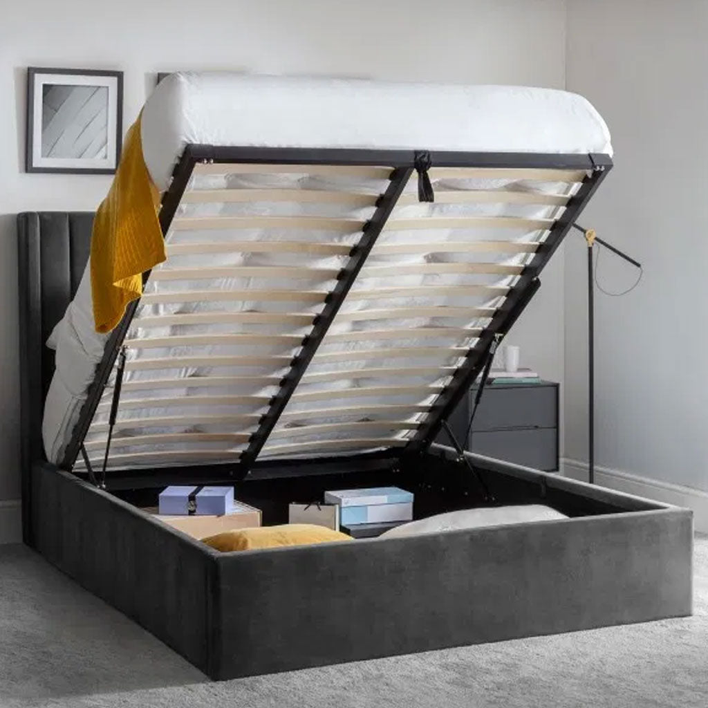 Velvet King Size Ottoman Storage Bed - Langham