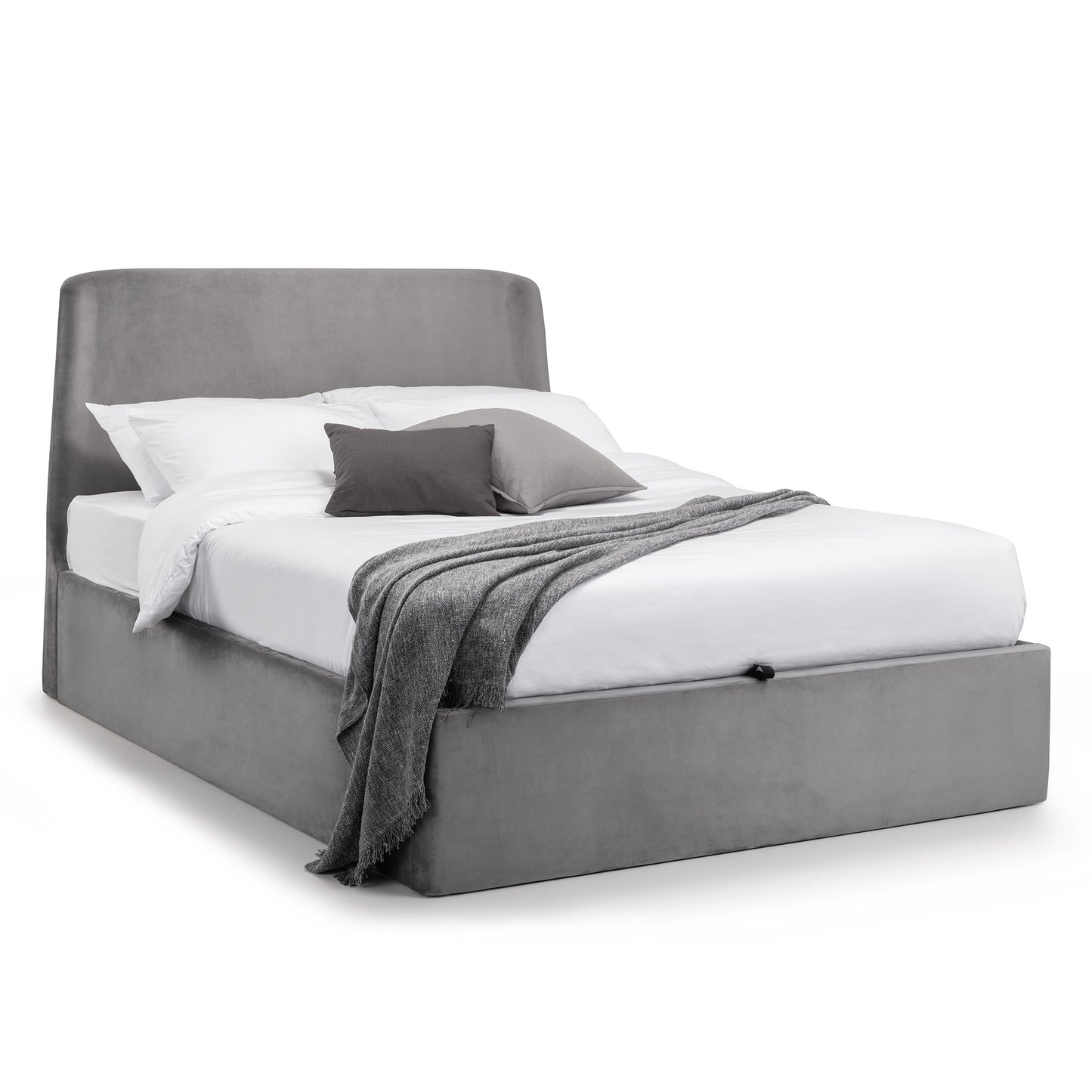 Velvet King Size Ottoman Storage Bed With Curved Headboard - Frida