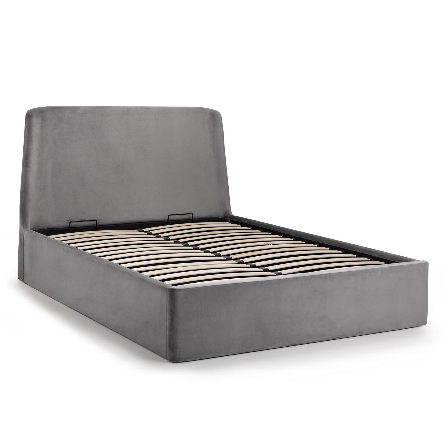 Velvet King Size Ottoman Storage Bed With Curved Headboard - Frida