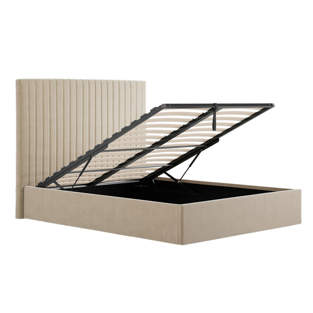 Velvet King Size Ottoman Storage Bed With Tall Headboard - Berlin