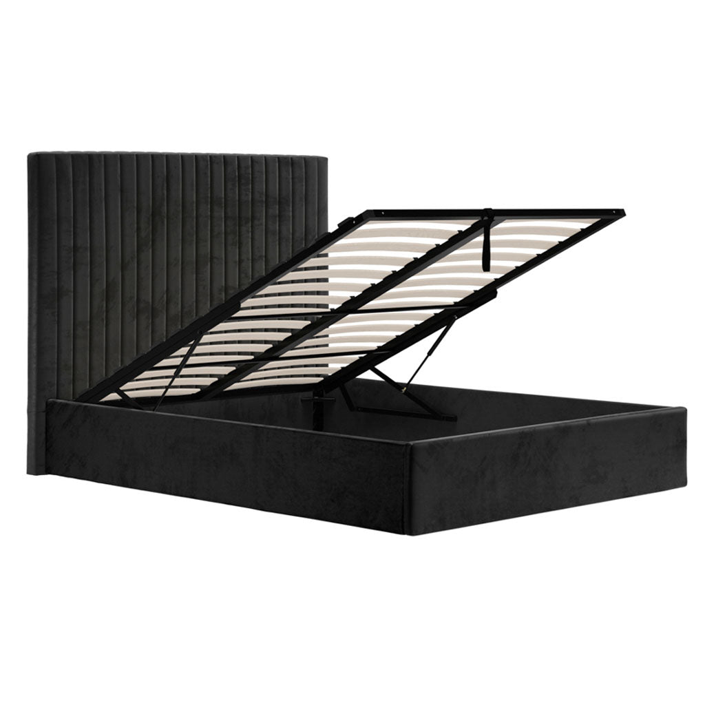 Velvet King Size Ottoman Storage Bed With Tall Headboard - Berlin