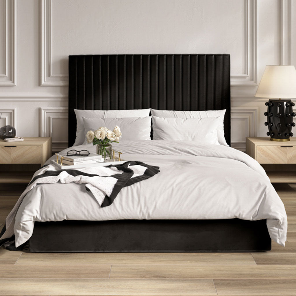 Velvet King Size Ottoman Storage Bed With Tall Headboard - Berlin