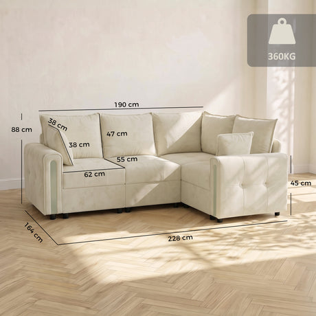 Velvet L Shaped Sofa 228cm Wide With Lift Up Storage - Velmora