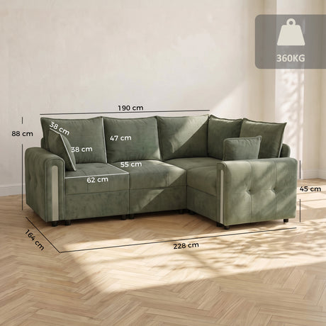 Velvet L Shaped Sofa 228cm Wide With Lift Up Storage - Velmora