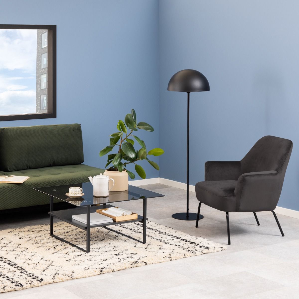 Velvet Lounge Chair With Powder-Coated Steel Legs - Melissa