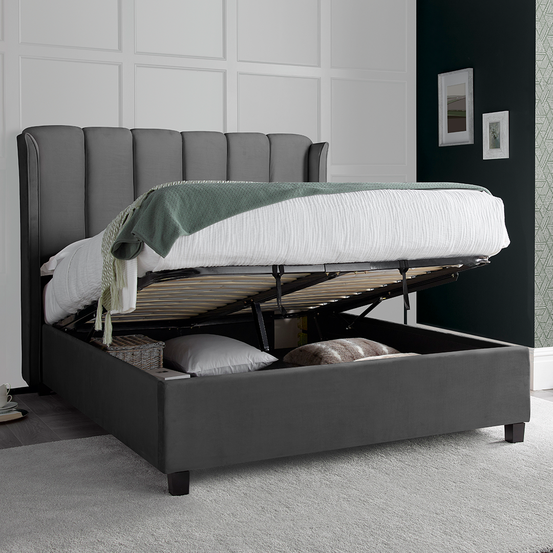 Velvet Ottoman Storage Double Bed - Aurora