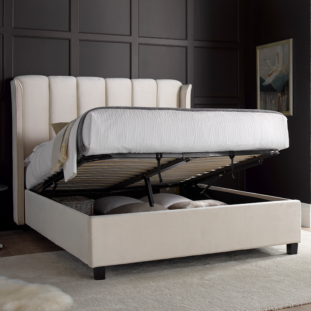 Velvet Ottoman Storage Double Bed - Aurora