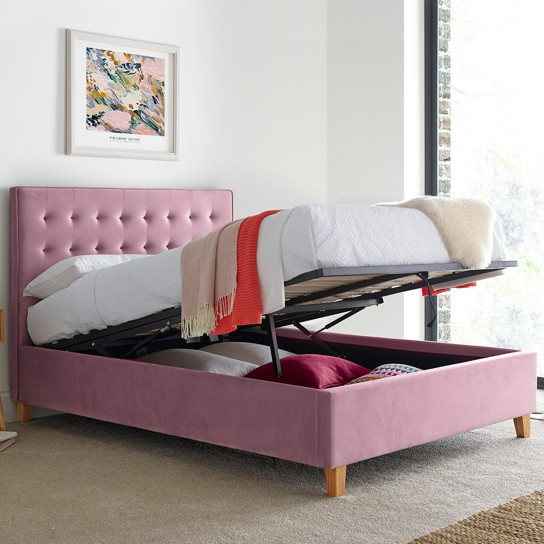 Velvet Ottoman Storage Double Bed - Kingham