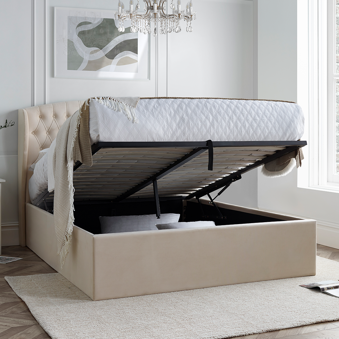 Velvet Ottoman Storage Double Bed - Warwick