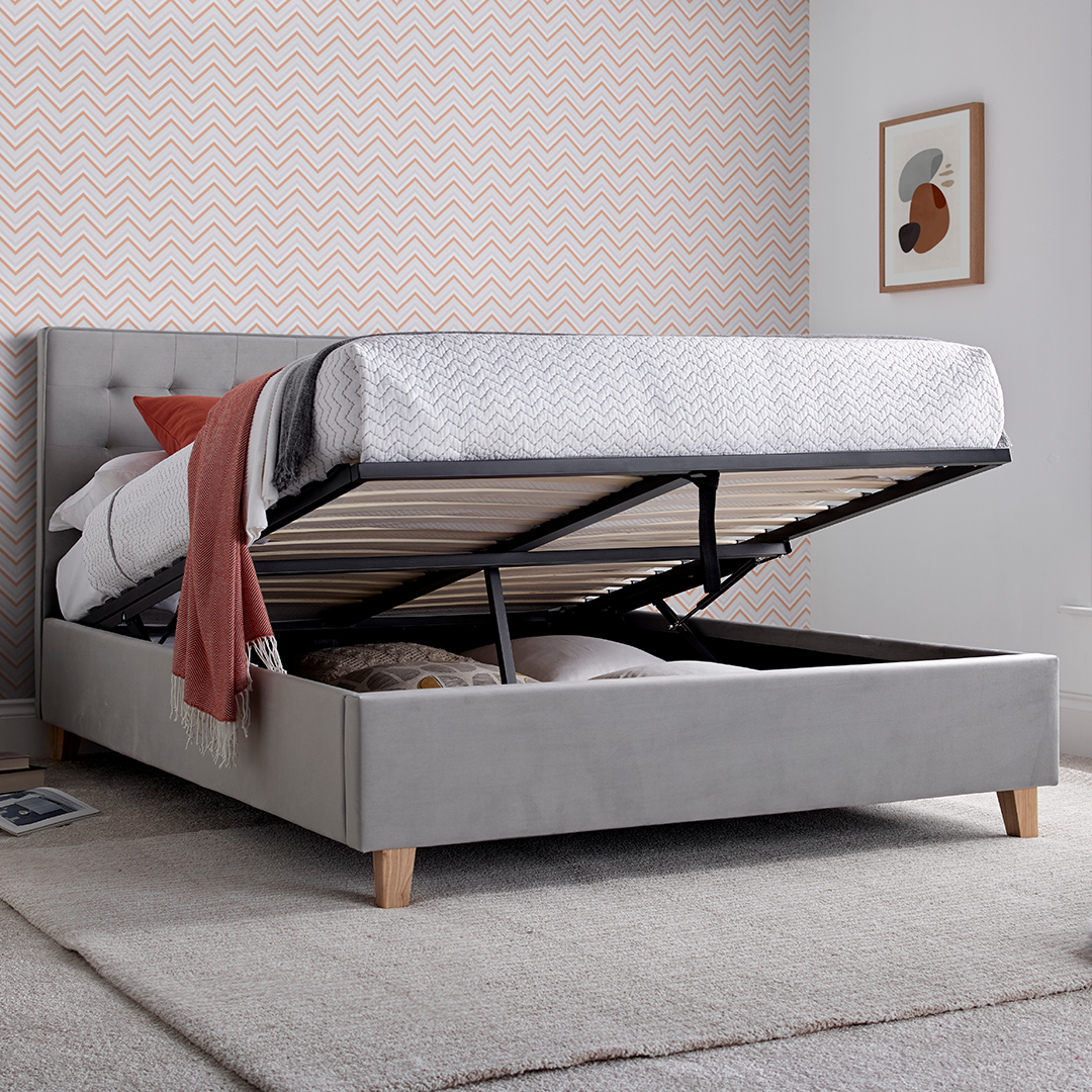 Velvet Ottoman Storage Small Double Bed - Kingham