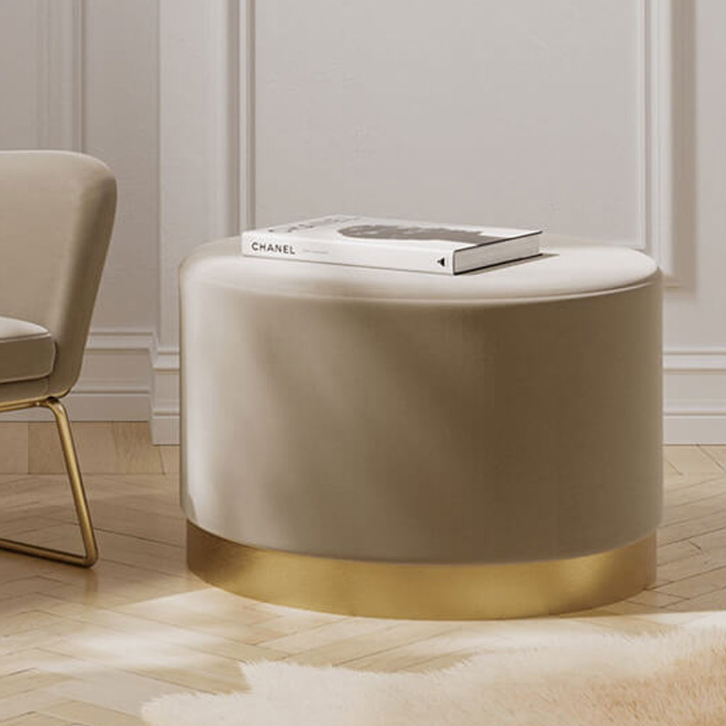 Velvet Pouffe 60.5cm Wide With Brushed Gold Base - Lara