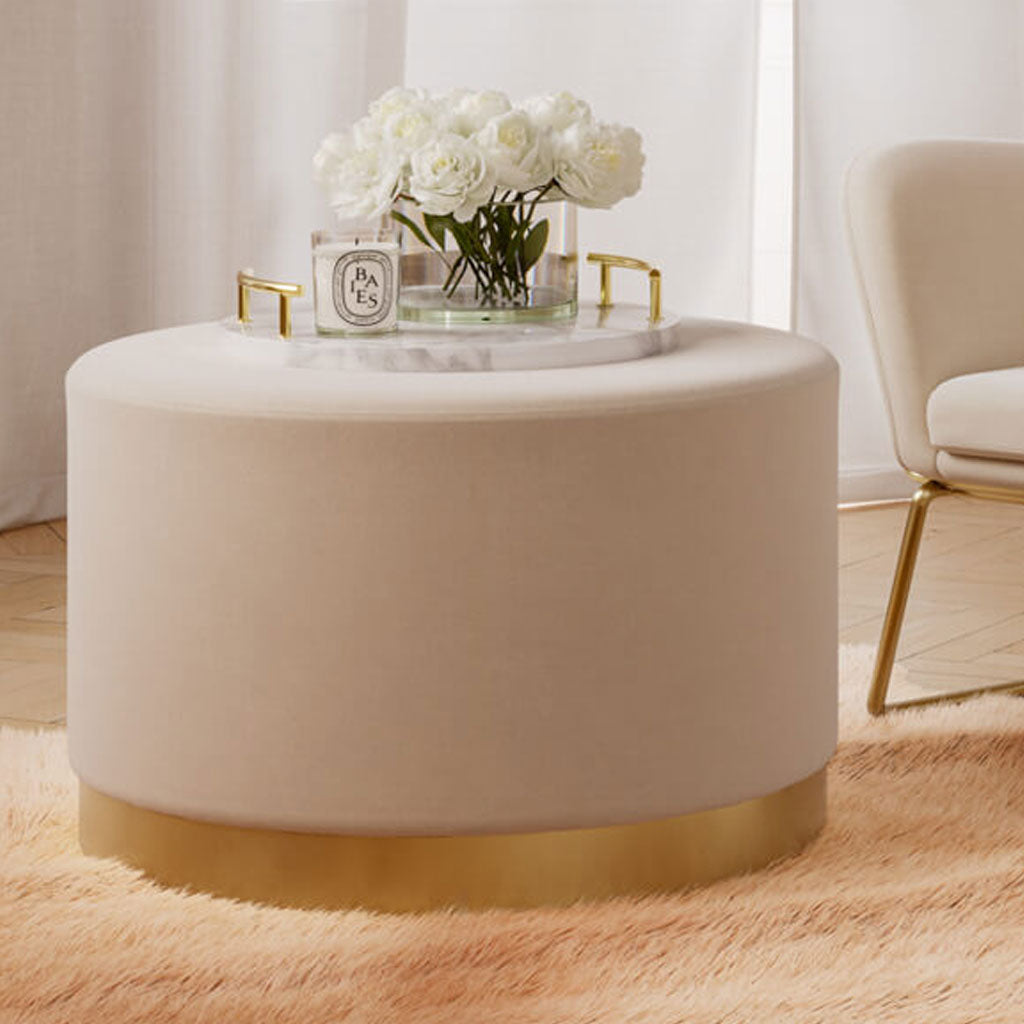 Velvet Pouffe 60.5cm Wide With Brushed Gold Base - Lara