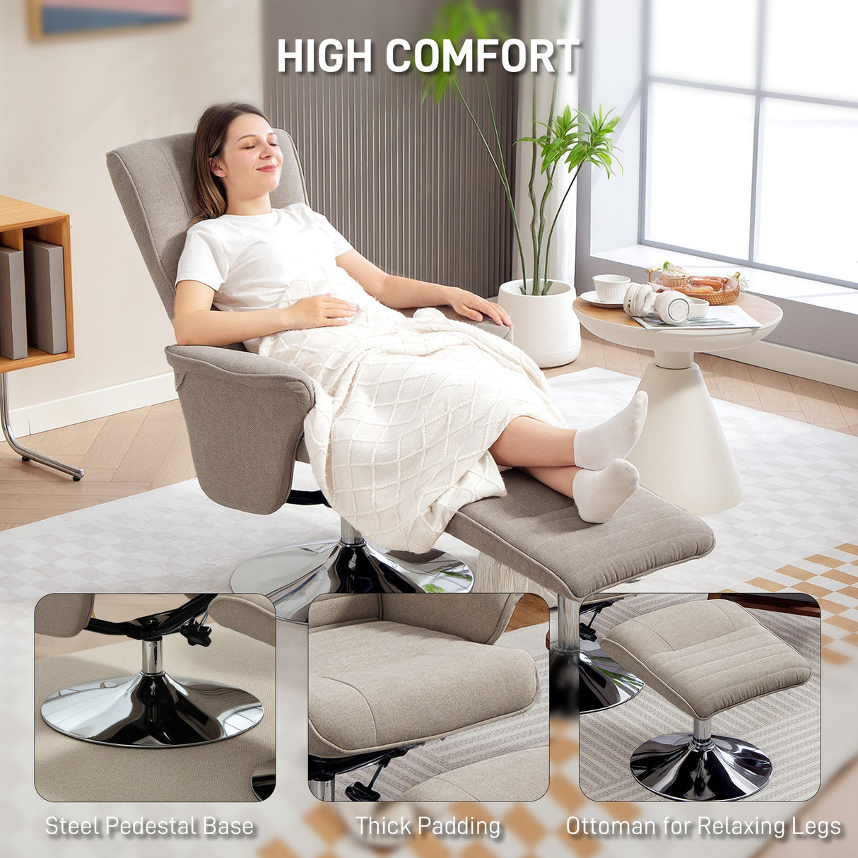 Velvet Recliner Chair 69cm Wide With Footstool - Velmora