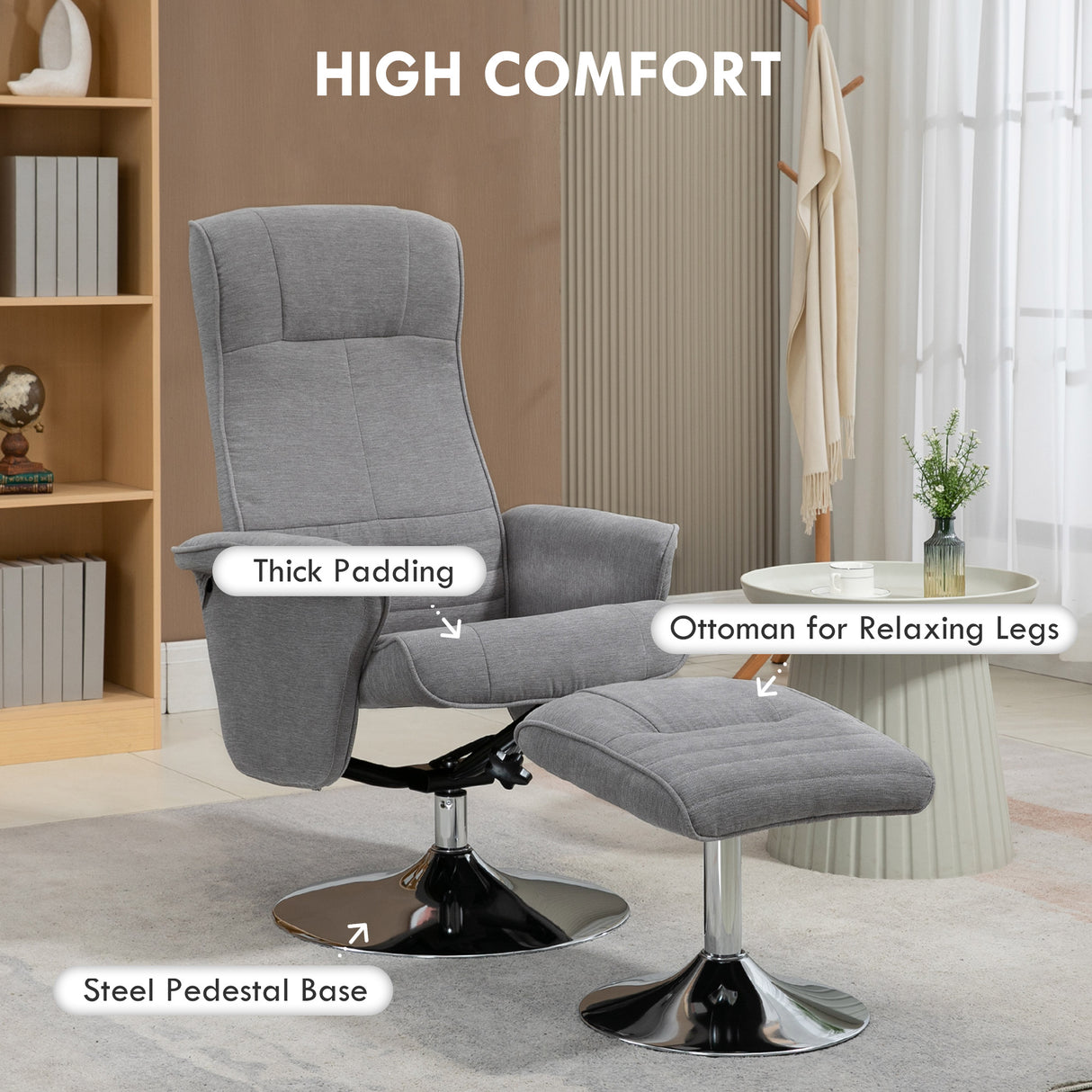 Velvet Recliner Chair 69cm Wide With Footstool - Velmora
