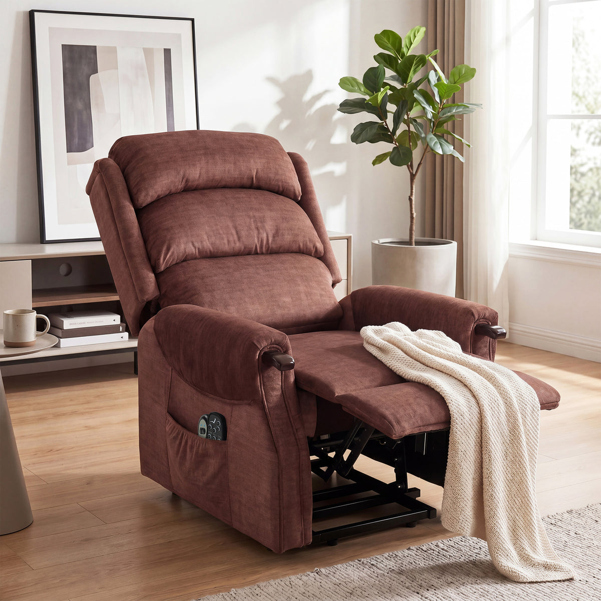 Velvet Recliner Chair 79cm Wide With Footrest - Velmora