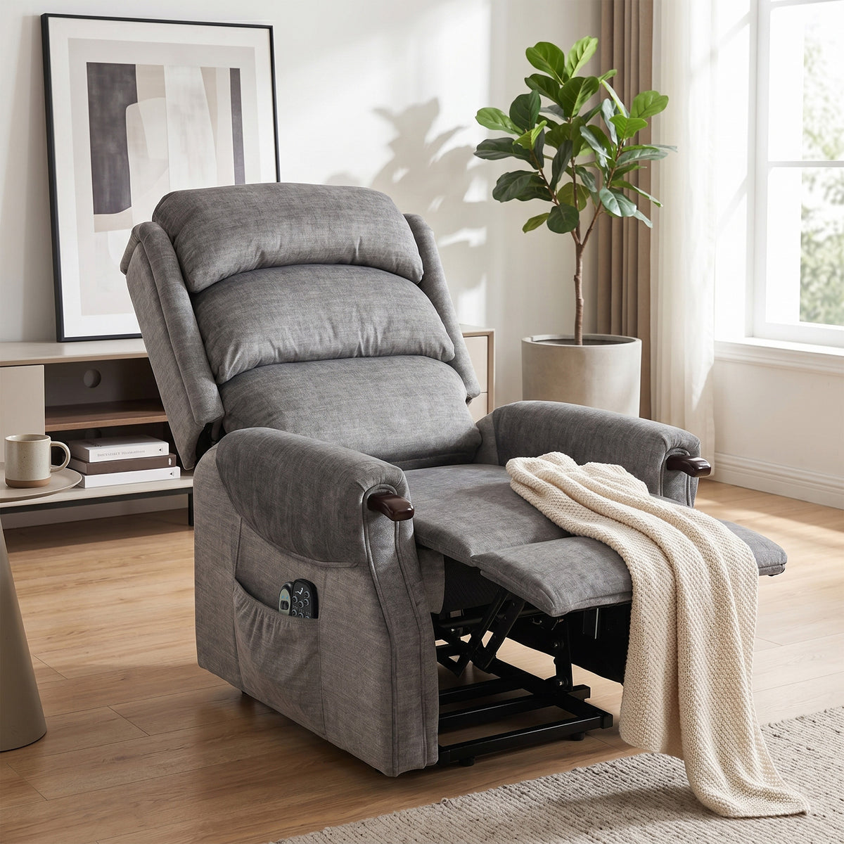 Velvet Recliner Chair 79cm Wide With Footrest - Velmora