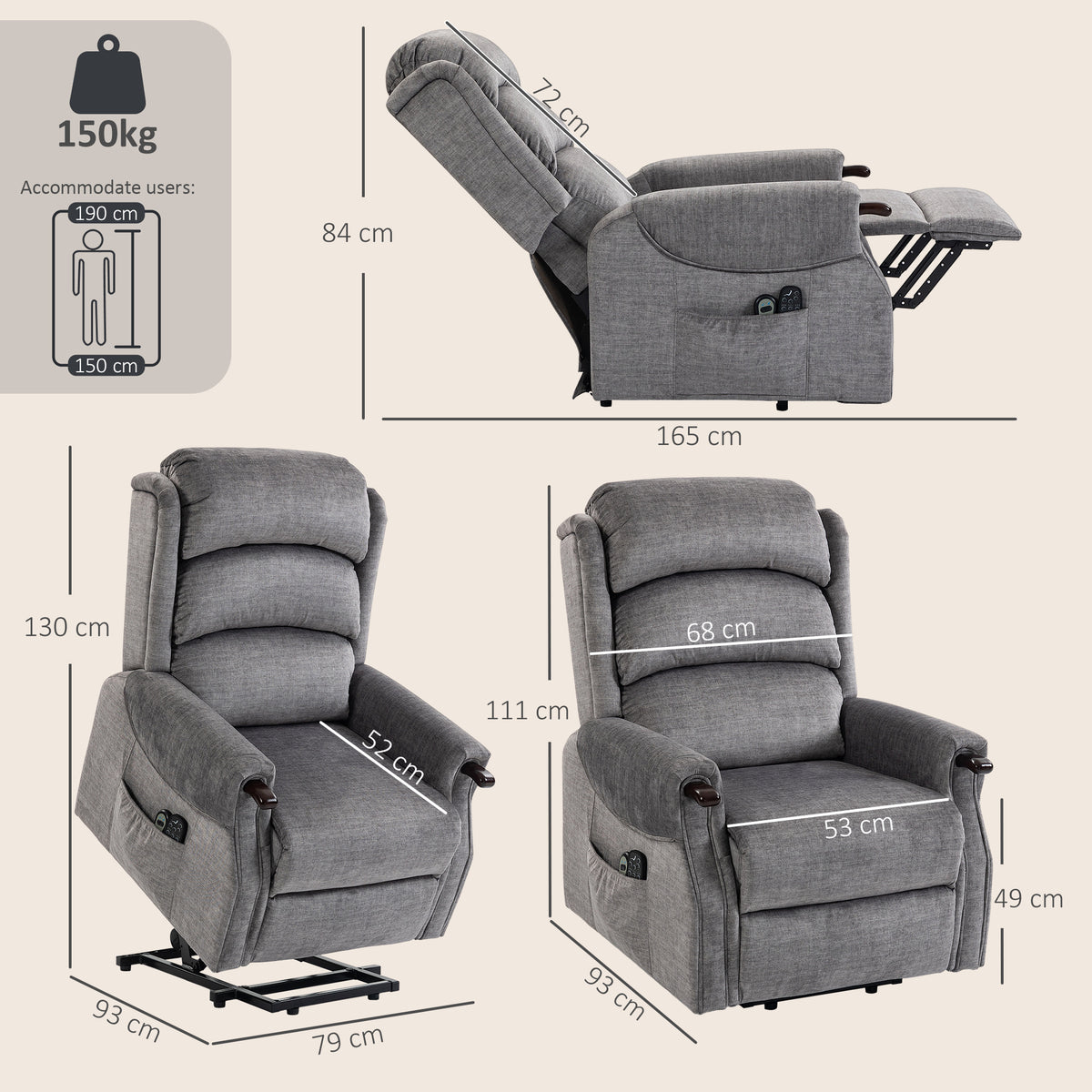 Velvet Recliner Chair 79cm Wide With Footrest - Velmora