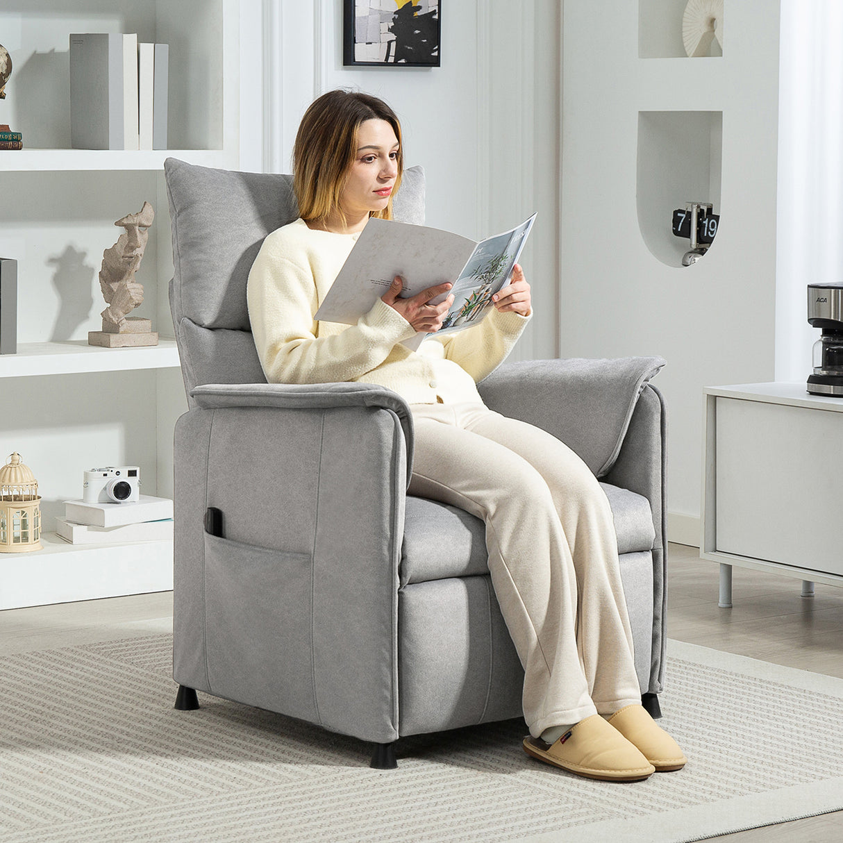 Velvet Recliner Chair 80cm Wide With Footrest - Velmora