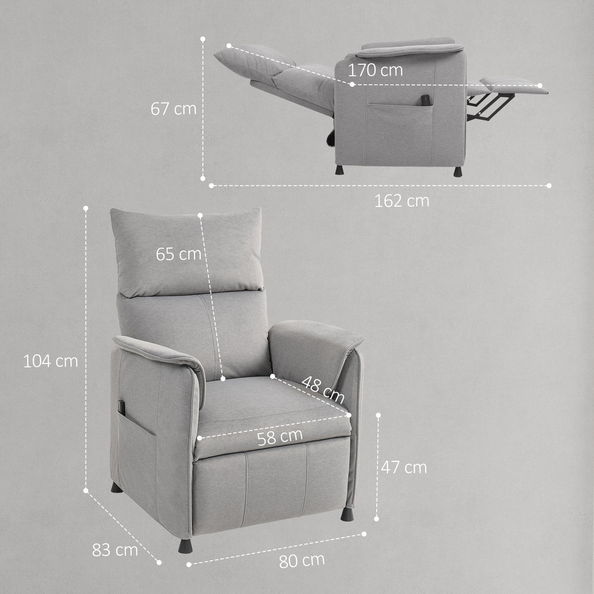 Velvet Recliner Chair 80cm Wide With Footrest - Velmora