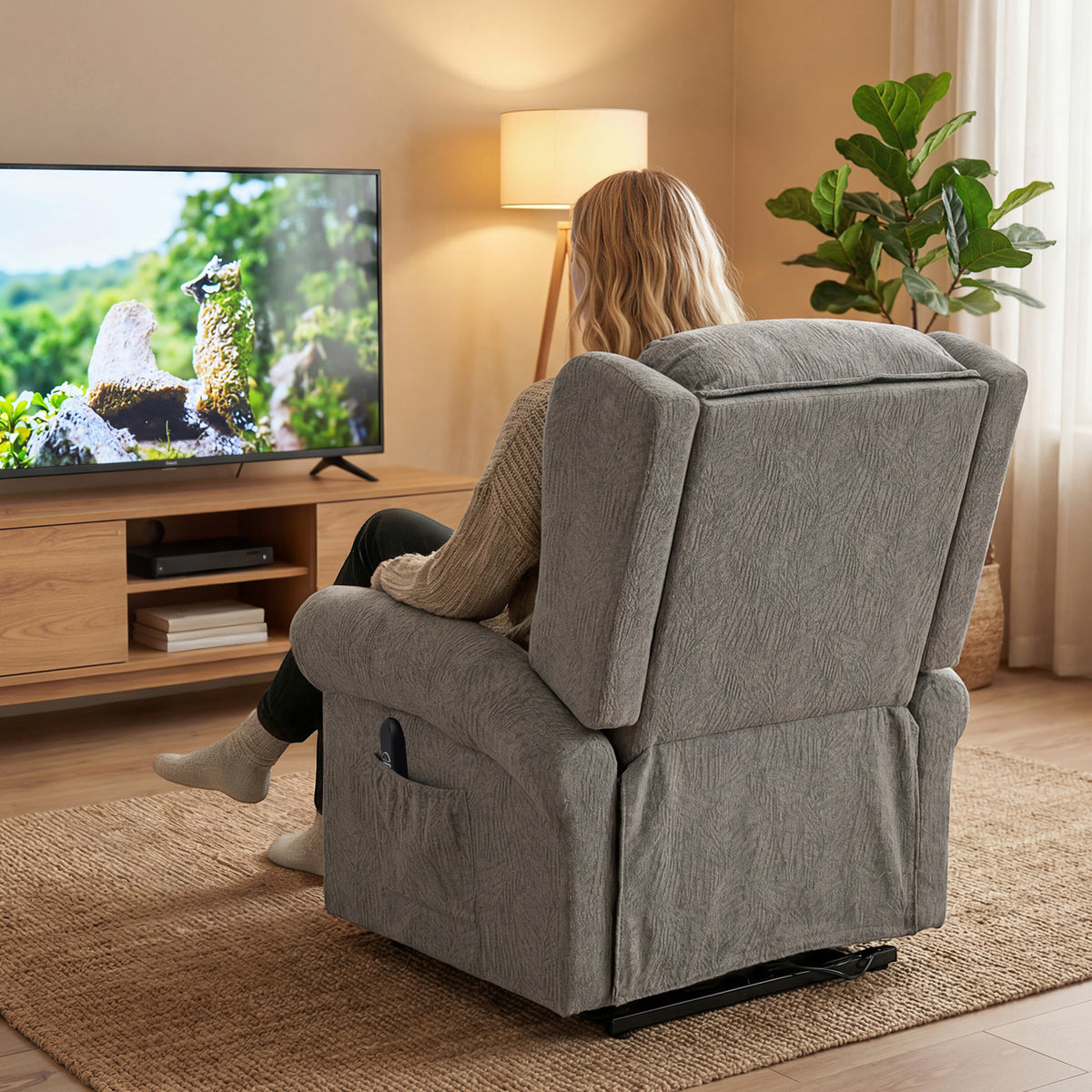 Velvet Recliner Chair 92cm Wide With Footrest - Velmora