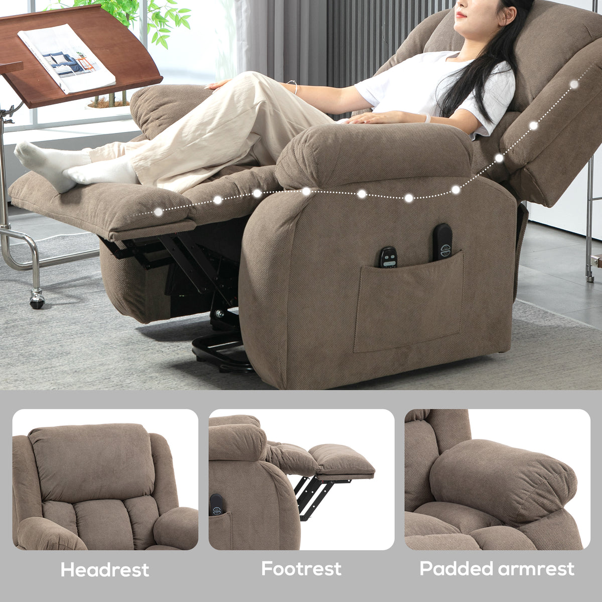 Velvet Recliner Chair 93cm Wide With Footrest - Velmora