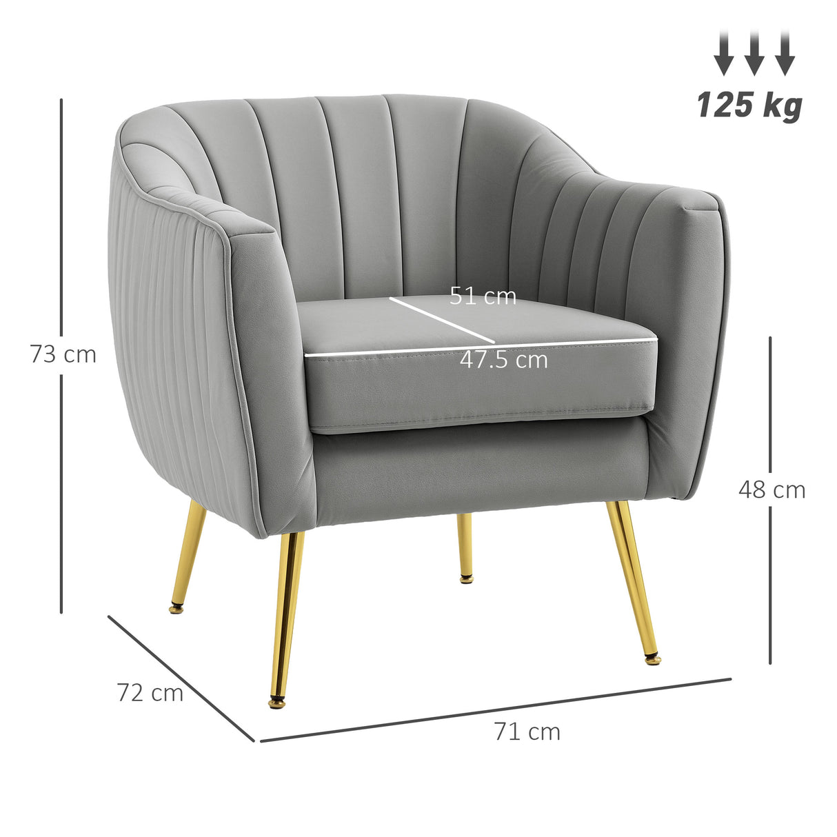 Velvet Shell Back Accent Chair 71cm Wide - Velmora