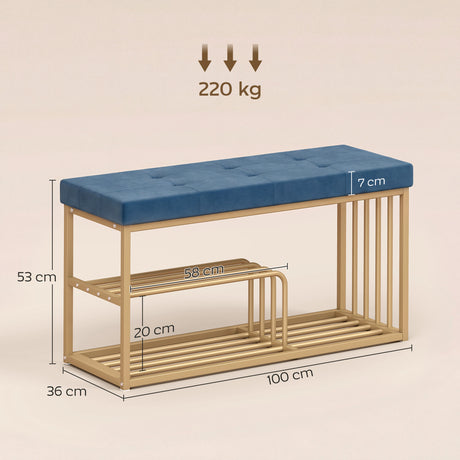Velvet Shoe Storage Bench 100cm Wide With Gold Steel Frame - Velmora