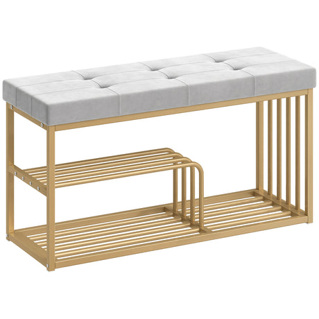 Velvet Shoe Storage Bench 100cm Wide With Gold Steel Frame - Velmora