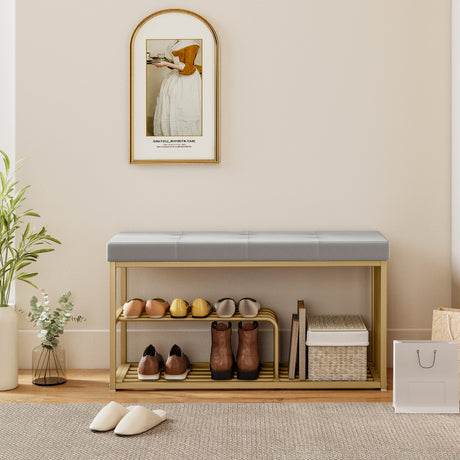 Velvet Shoe Storage Bench 100cm Wide With Gold Steel Frame - Velmora
