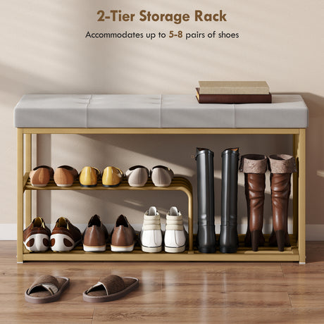Velvet Shoe Storage Bench 100cm Wide With Gold Steel Frame - Velmora