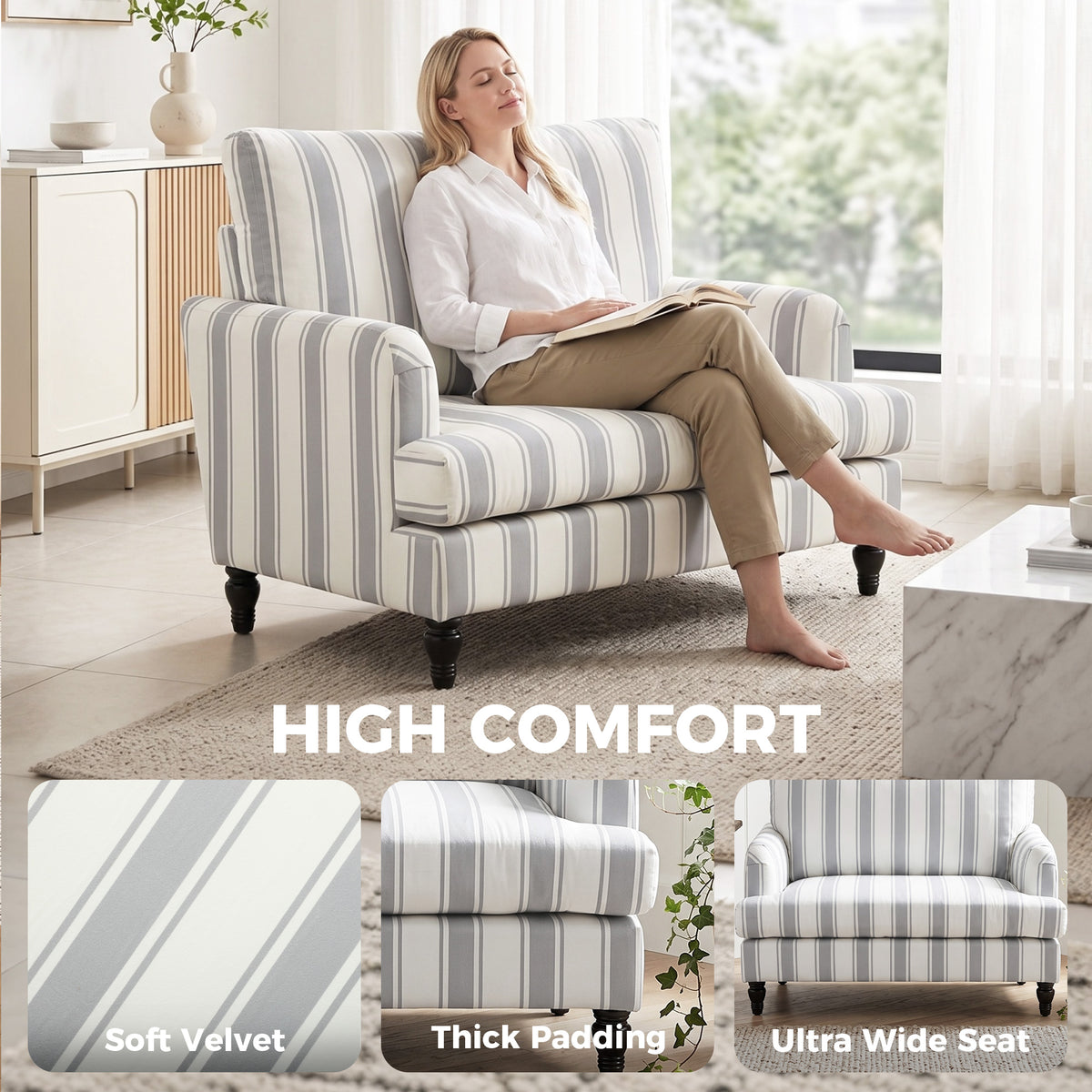 Velvet Single Sofa Armchair 115cm Wide - Velmora