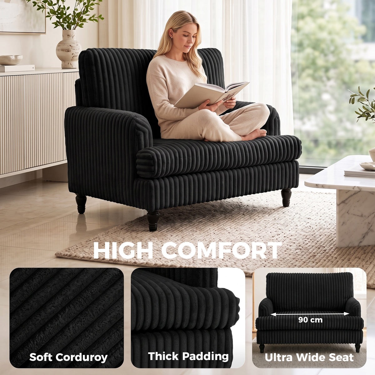 Velvet Single Sofa Armchair 115cm Wide - Velmora
