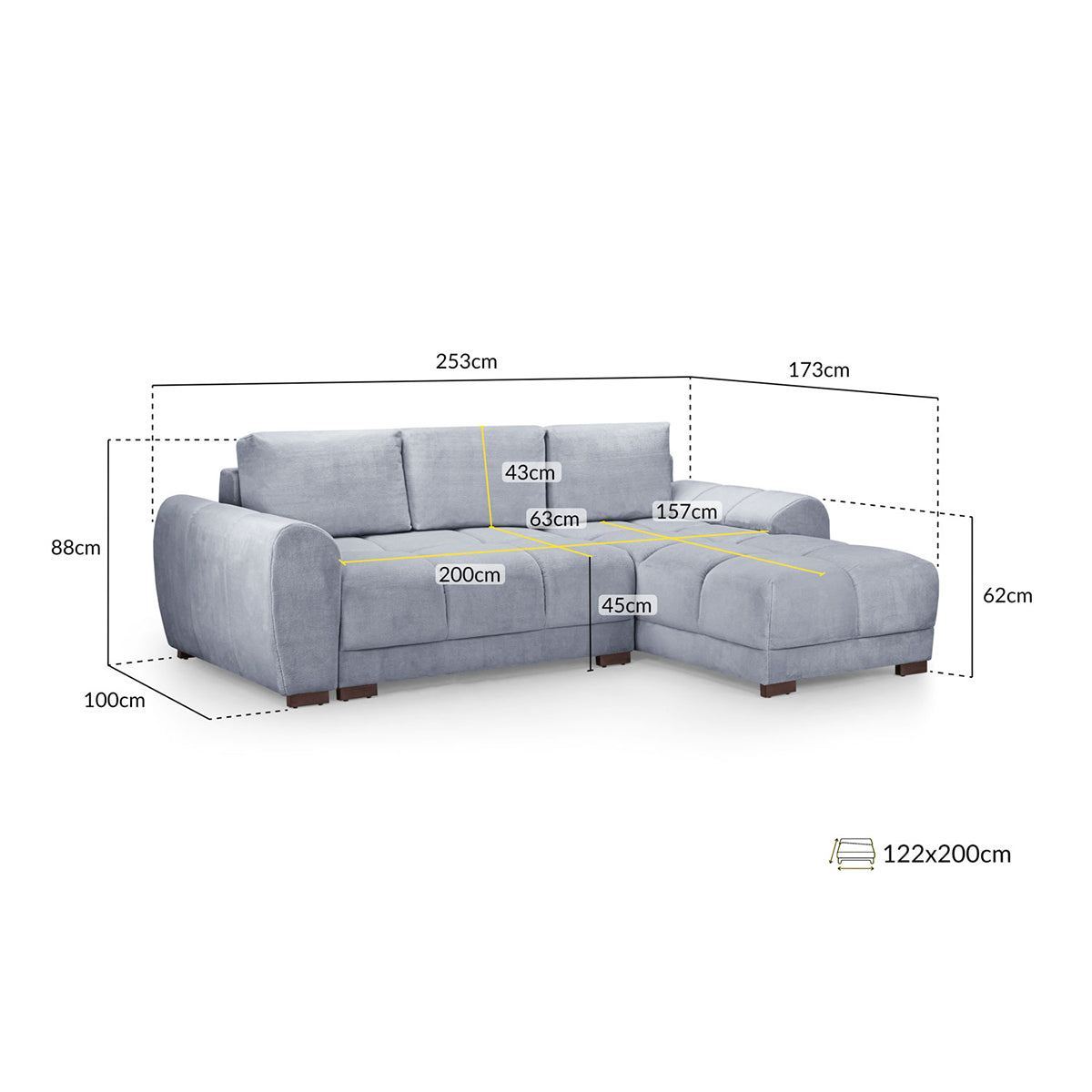 Velvet Sofa Bed Universal Corner - Azzuro