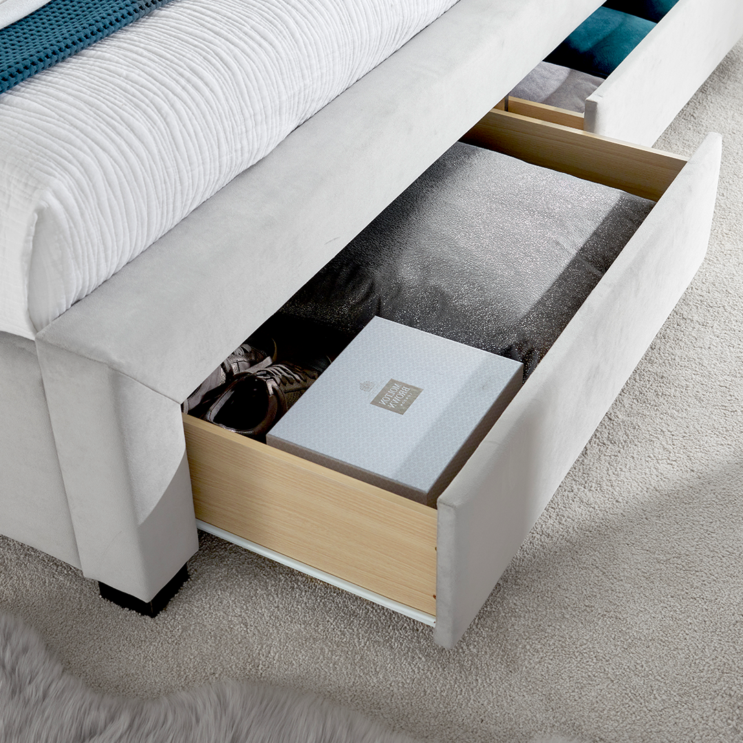 Velvet Storage Double Bed With 4 Drawers - Newton