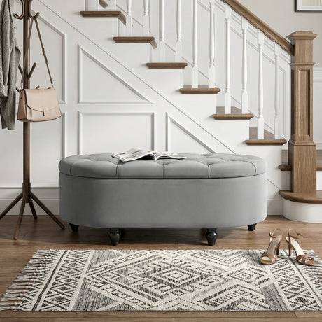 Velvet Storage Ottoman 118cm Wide Half Circle - Velmora