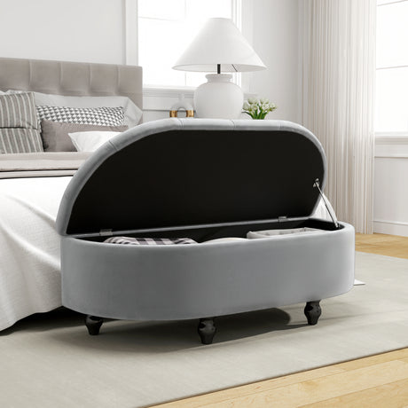 Velvet Storage Ottoman 118cm Wide Half Circle - Velmora