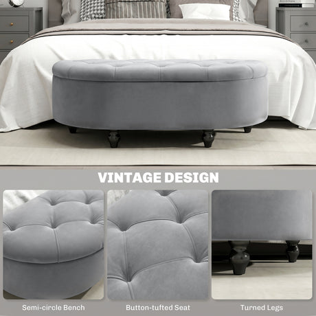 Velvet Storage Ottoman 118cm Wide Half Circle - Velmora