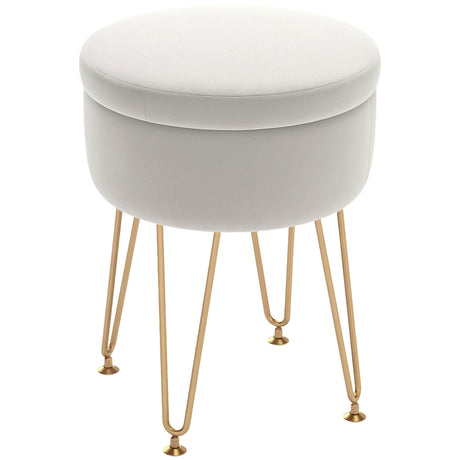 Velvet Storage Ottoman 33cm Wide Round With Gold Legs - Velmora