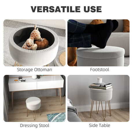 Velvet Storage Ottoman 33cm Wide Round With Gold Legs - Velmora