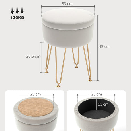 Velvet Storage Ottoman 33cm Wide Round With Gold Legs - Velmora